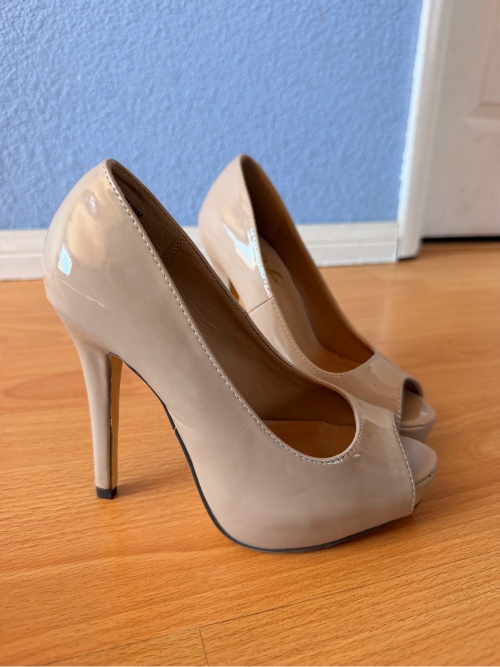 Diba Nude Patent Peep-Toe Stiletto Heels